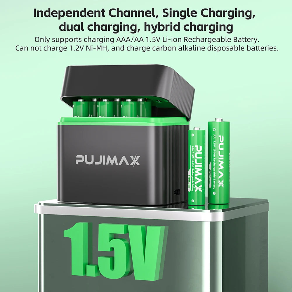 PUJIMAX 8-Slots Battery Smart Charger For 1.5V AAA/AA 1100mWh 4255mWh  Rechargeable Lithium Batteries Intelligent Fast  Charger