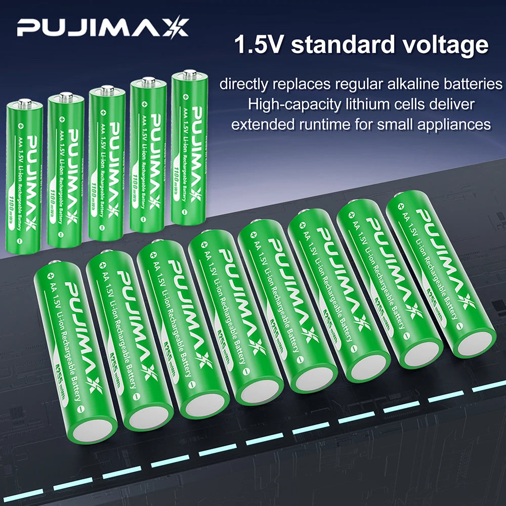 PUJIMAX Lithium-Ion Rechargeable Battery High-Capacity 1.5V 4255mWh AA&1100mWh AAA Battery for Remote Control Mouse Electric Toy