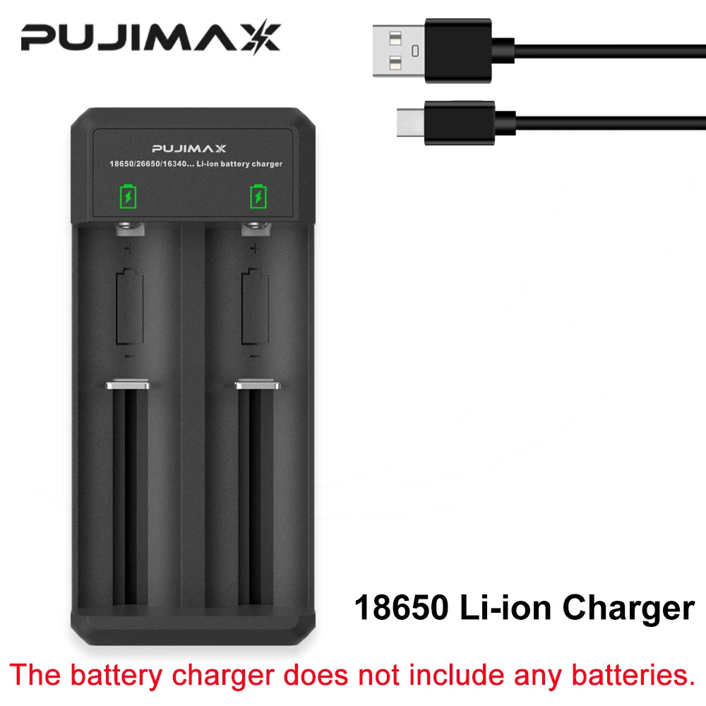 PUJIMAX 18650 Battery Charger 2Slots Dual 18650 Charging 3.7V Rechargeable Lithium Battery USB Charger For 16340 14500 18650
