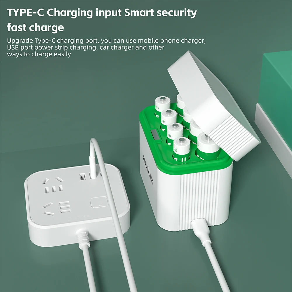 PUJIMAX 4-Slot AA And 4-Slot AAA NiMH Charging Case Equipped with 4pcs 1.2V AA2700mAh+4pcs 1.2V AAA1100mAh Rechargeable Battery