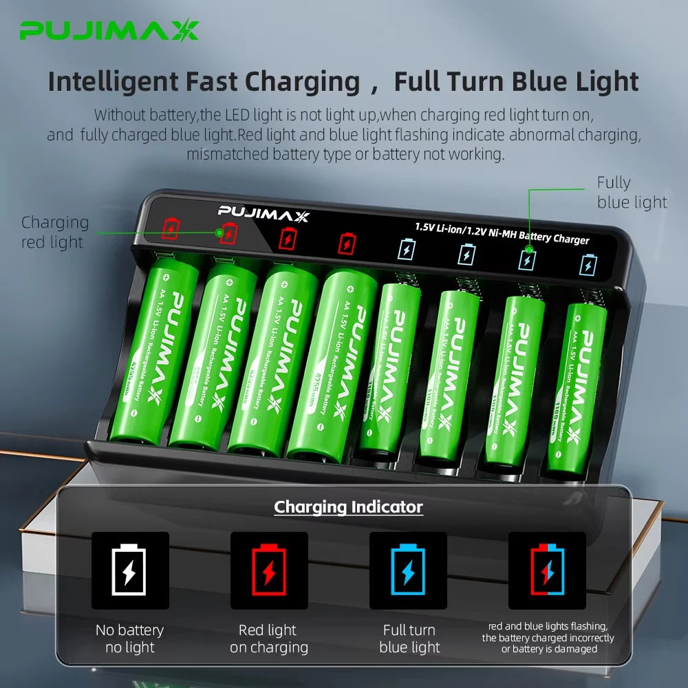 PUJIMAX AA/AAA 1.5V Li-ion Rechargeable Battery Charger 4255mWh/1100mWh Lithium Rechargeable Batteries For Remote Control Toy