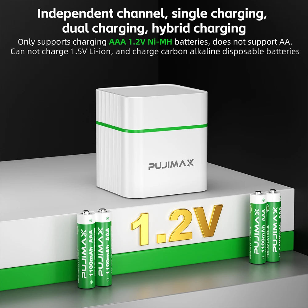  PUJIMAX  Rechargeable Ni-MH 1.2V AAA 1100mWh Smart Charging Compartment  Ni-MH Battery Rechargeable Charger Fast Charging