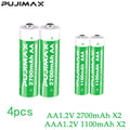 PUJIMAX 4-Slot AA And 4-Slot AAA NiMH Charging Case Equipped with 4pcs 1.2V AA2700mAh+4pcs 1.2V AAA1100mAh Rechargeable Battery