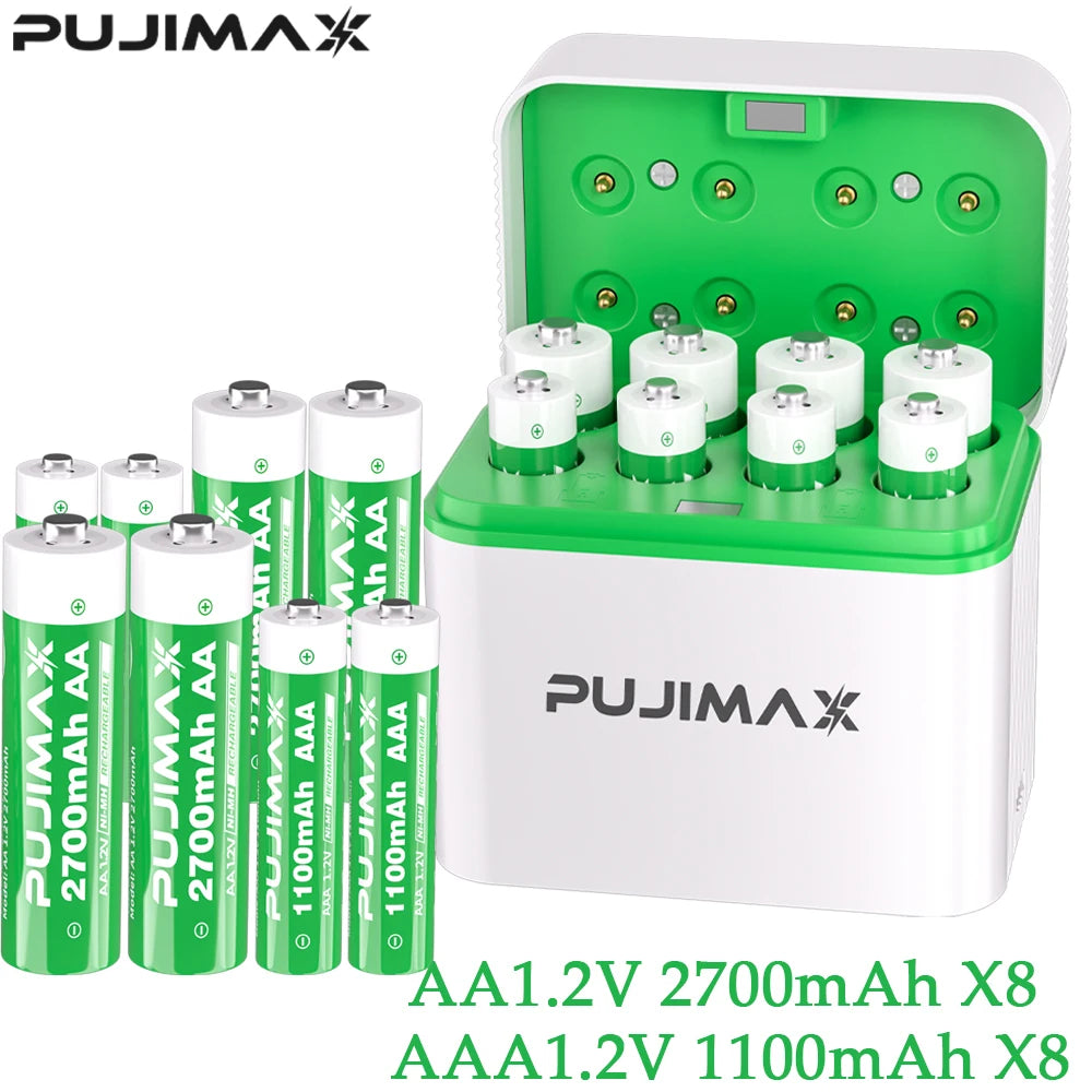 PUJIMAX 1.2V Rechargeable 4-Slots Smart Battery Charger For 1.2 V AAA/AA 1100mAh 2700mAh   Battery+Battery Charger Intelligent