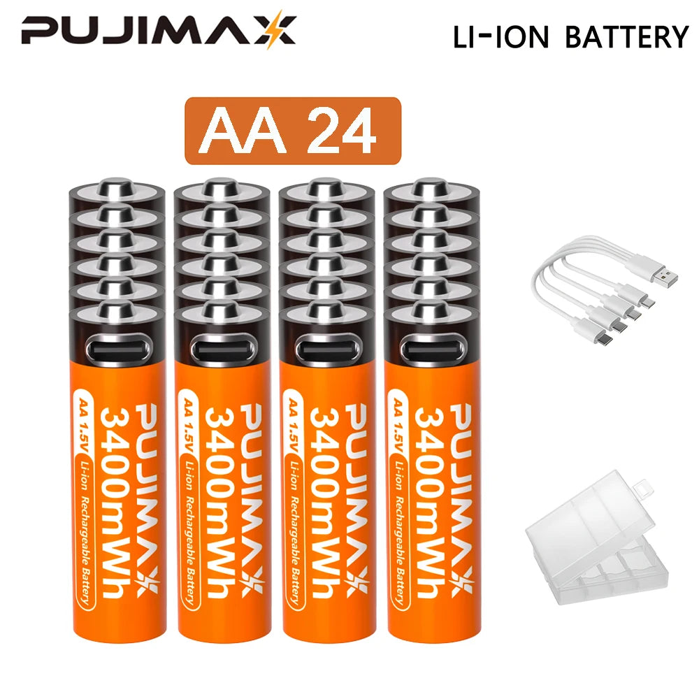 PUJIMAX AA 1.5V 3400mWh Highest Capacity Rechargeable Battery USB Type-C Li-ion Battery For Remote Control Smart Door Lock Toys