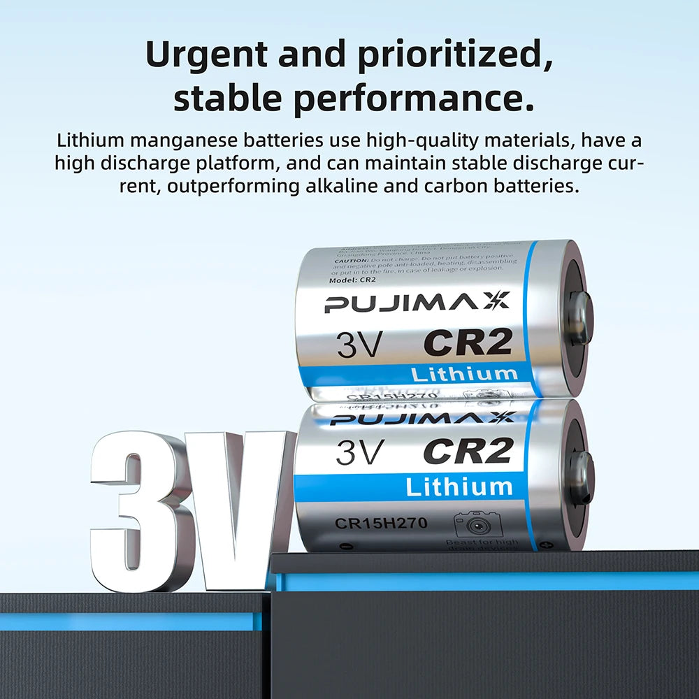PUJIMAX CR2 3V Lithium Battery CR15H270 DLCR2 ELCR2 CR15266 Primary Batteries Non-Rechargeable Battery for Camera Smoke Detector