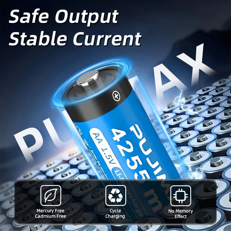 PUJIMAX Rechargeable Battery 1.5V AA 4255mWh Lithium-ion Battery Charger Clock Radio Video Game Mouse Remote Control Batteries