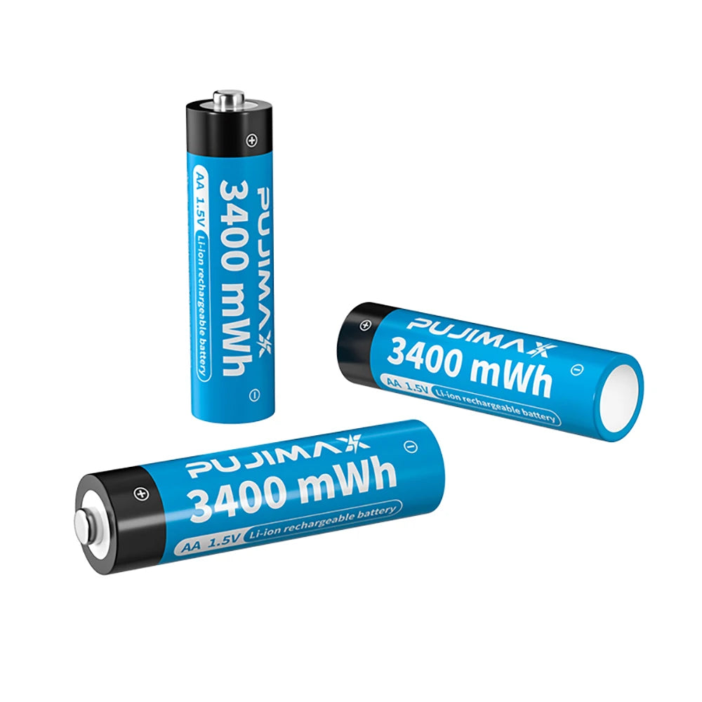 PUJIMAX 1.5V Li-ion Rechargeable Battery Charger 3400mWh/1100mWh AA/AAA Lithium Rechargeable Batteries for Remote Control Toy