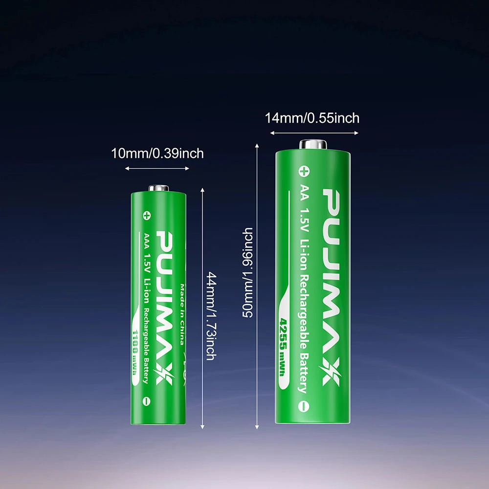 PUJIMAX Lithium-Ion Rechargeable Battery High-Capacity 1.5V 4255mWh AA&1100mWh AAA Battery for Remote Control Mouse Electric Toy