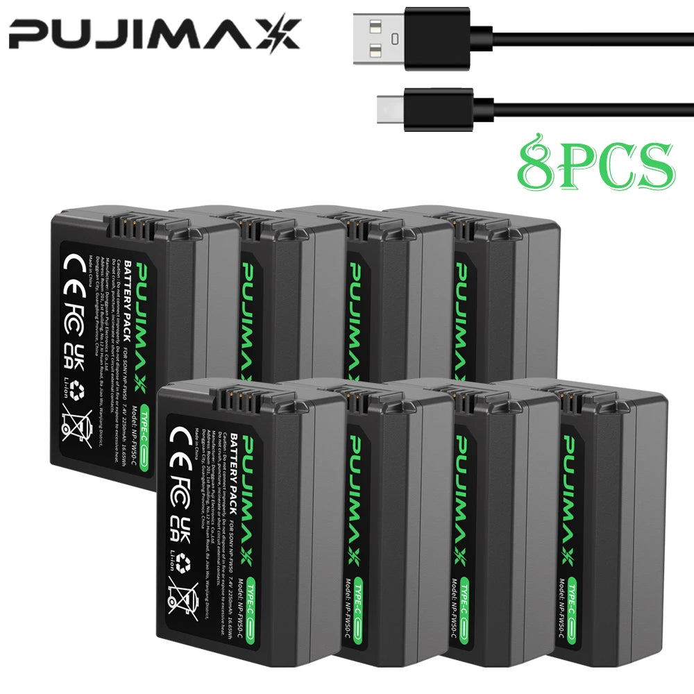 PUJIMAX New 2250mAh NP-FW50 NPFW50 Battery For Sony ZV-E10 Alpha A6400 A6000 A6300 A6500 A5100 A7 A7II A7RII A7SII A7S A7S2 A7R