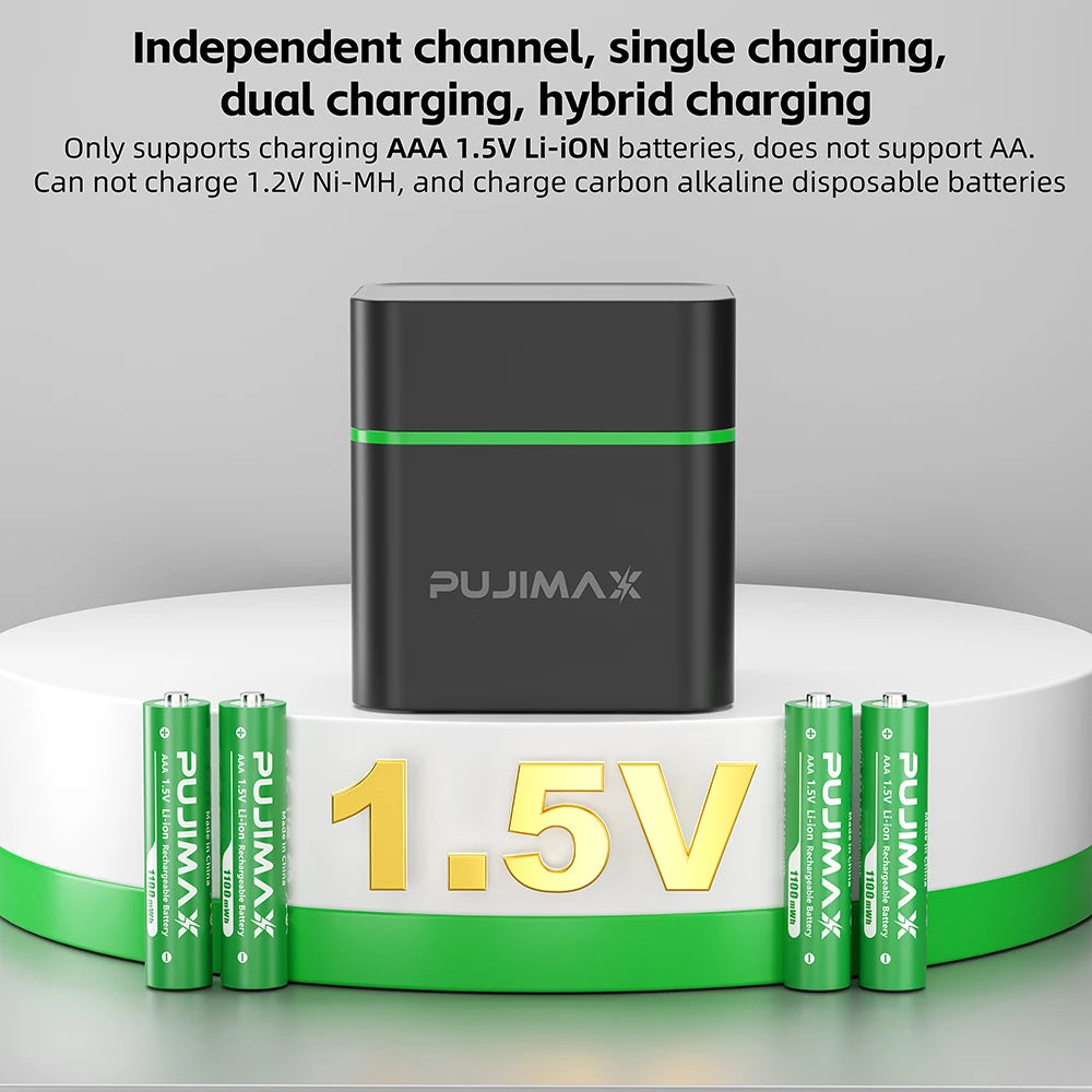 PUJIMAX 4/8/12 Slot 1.5V AAA Li-ion Batteries Charger 1.5V AAA 1100mWh Rechargeable Battery for Mouse Remote Control Clock Radio