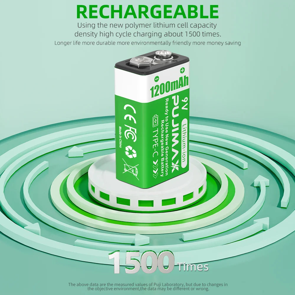 PUJIMAX 2/4/8pcs 9V Rechargeable Lithium Battery - Type-C Port Charging - Suitable for Electronic Games, Toys, Household Items