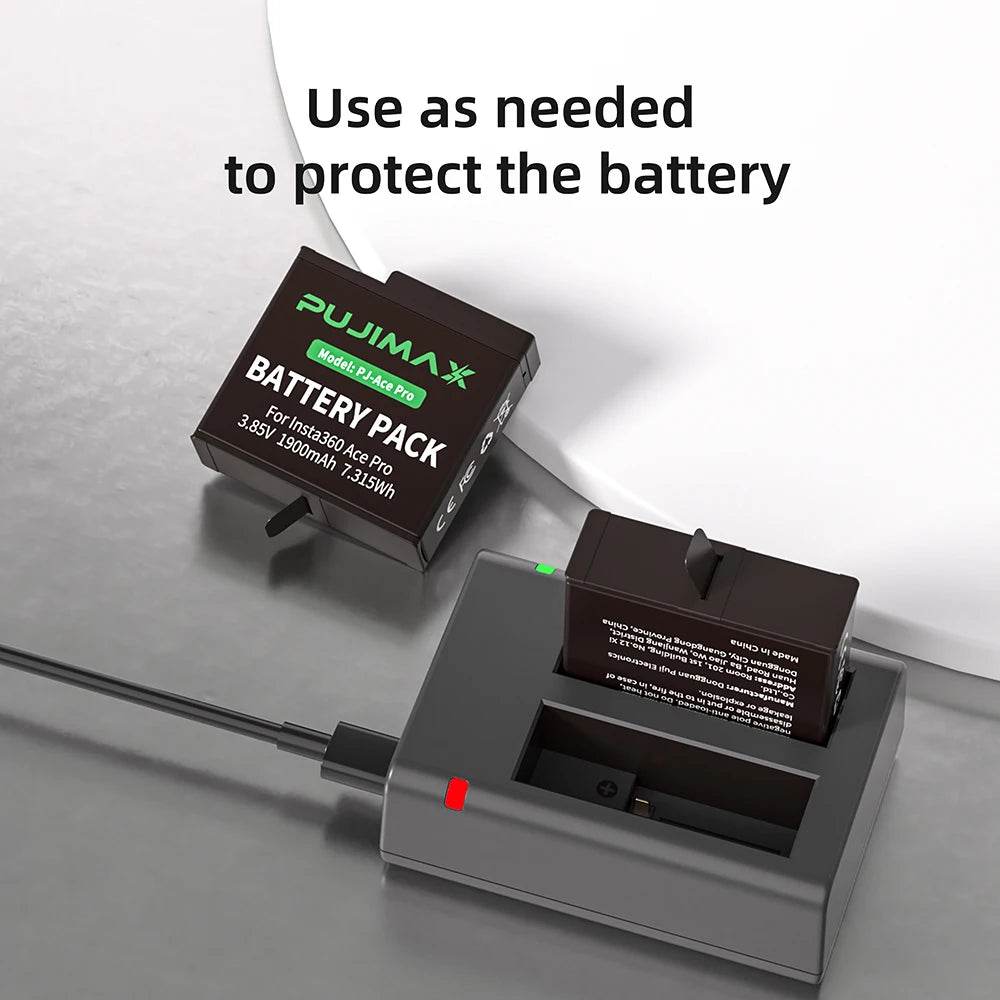 PUJIMAX 1900mAh Battery for Insta360 Ace Pro+2 slots Charger for Insta360 Ace Pro 2 Battery Accessory Insta360 Ace Pro Action