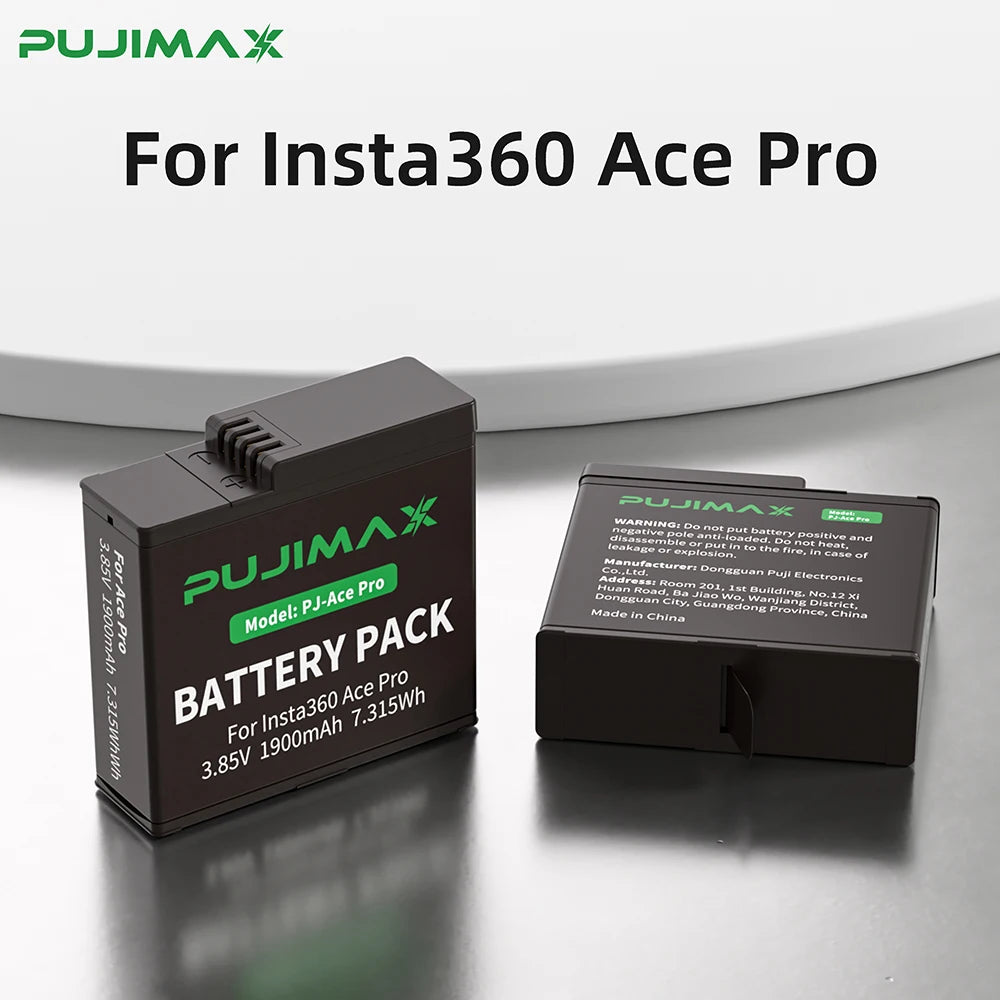 PUJIMAX 1900mAh Battery for Insta360 Ace Pro+2 slots Charger for Insta360 Ace Pro 2 Battery Accessory Insta360 Ace Pro Action