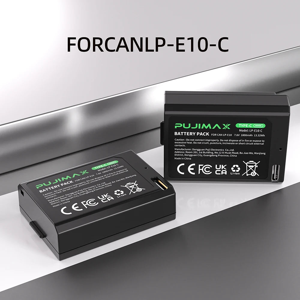 PUJIMAX New LP-E10 LPE10 LP E10 Battery With USB-C Charging Port for Canon EOS 1100D 1200D 4000D Kiss X50 X70 Rebel T3 T5 T6