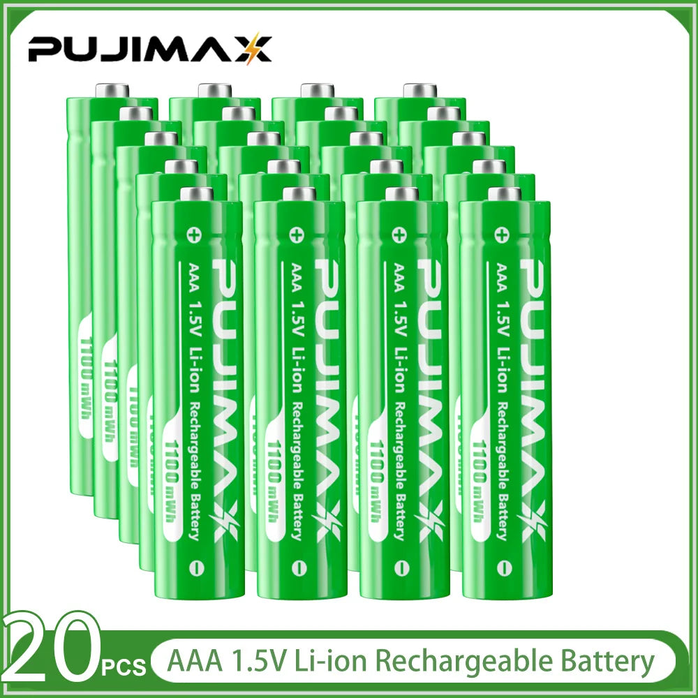 PUJIMAX 1.5V AAA 1100mWh Rechargeable Lithium-ion  Battery With Smart Battery Charger SET  Batteries Individually Available