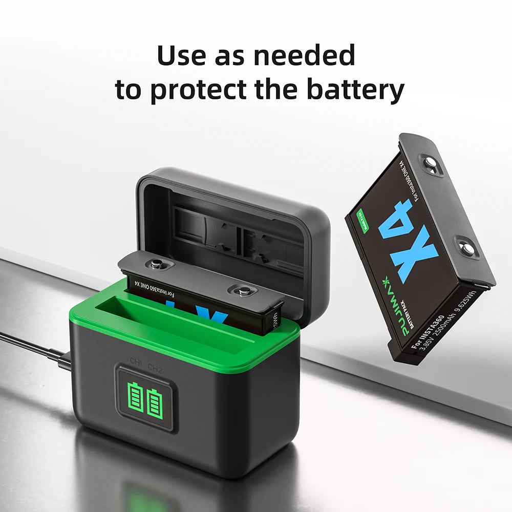 PUJIMAX 2500mAh High Capacity Battery For Insta360 X4 Battery+Fast Charging Case Storage Box For Insta 360 ONE X 4 Accessories