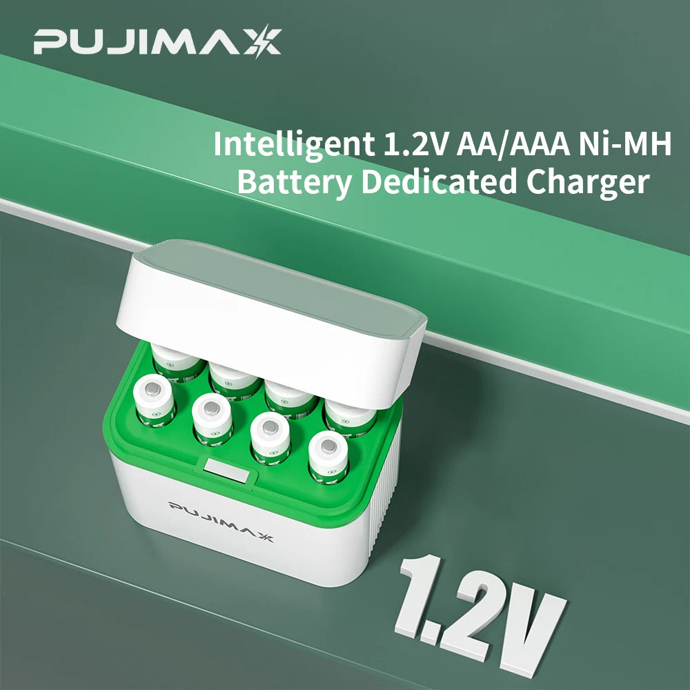 PUJIMAX 4-Slot AA And 4-Slot AAA NiMH Charging Case Equipped with 4pcs 1.2V AA2700mAh+4pcs 1.2V AAA1100mAh Rechargeable Battery