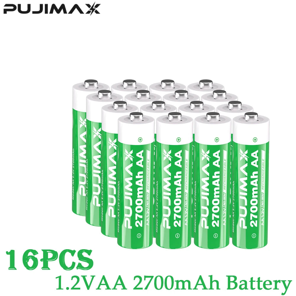 PUJIMAX Smart Charging Case Equipped with 8pcs 1.2V Rechargeable AA High-capacity 2700mAh NiMH Batteries Ni-MH battery kit