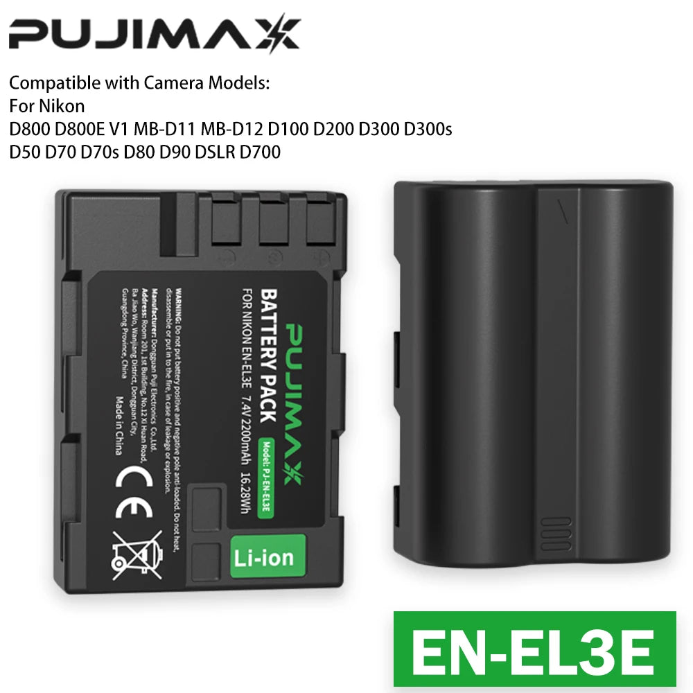PUJIMAX EN-EL3E ENEL3e EN-EL3 Battery For Nikon D700 D300S D300 D200 D100 D90 D90s D80 D70S D70 D50 L50 2200mAh Camera Battery