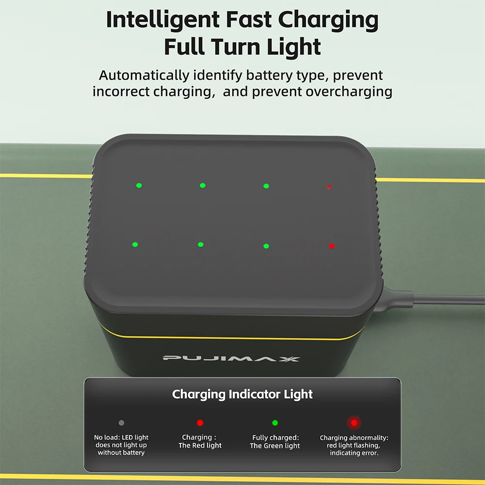 PUJIMAX 8-Slot AA 1.5V Rechargeable Battery Charger High Capacity 3400mWh Battery Fast Charging Durable Charging Case Batteries