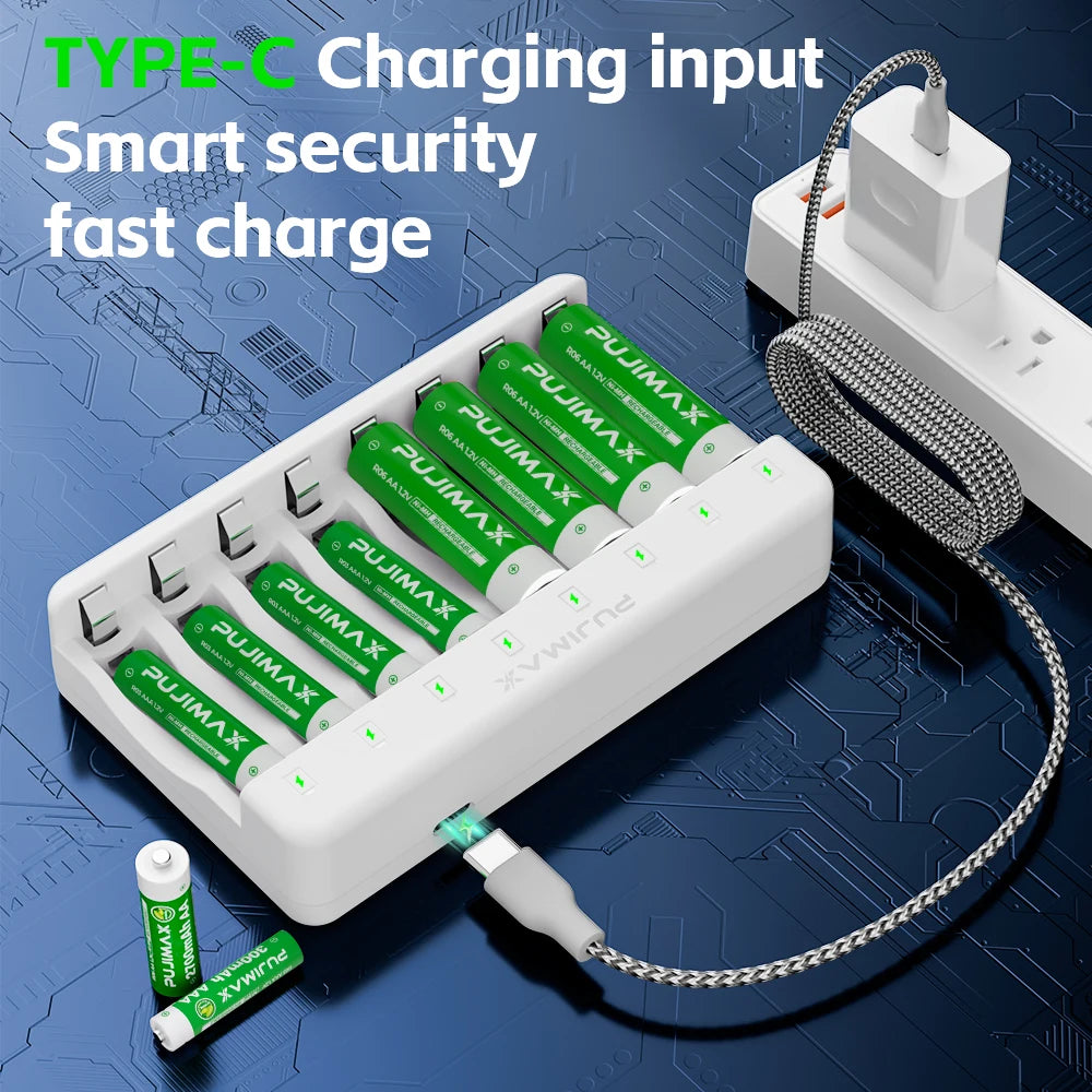PUJIMAX 8-Slots 1.2V LCD Display Smart Battery Charger For AA/AAA NiMh NiCd Rechargeable Batteries aa aaa Batteries Charger