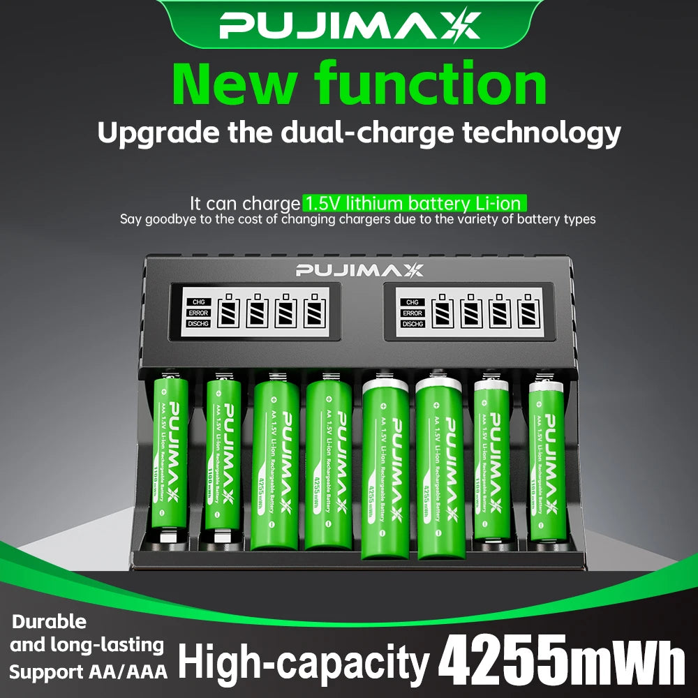 PUJIMAX AA/AAA Battery Charger 4255mWh/1100mWh 1.5V Lithium-ion Rechargeable Battery for Remote Control Mouse Fan Electric Toy