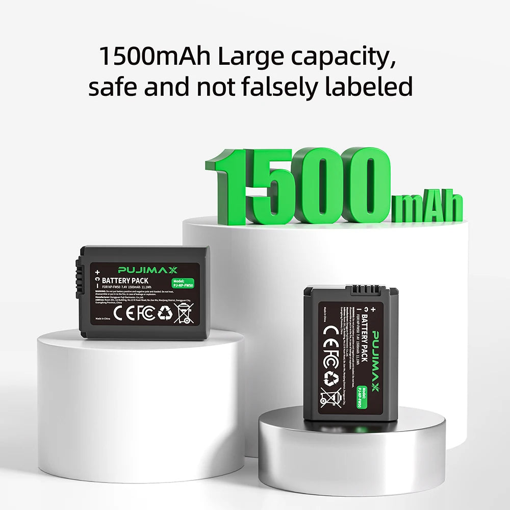 PUJIMAX 4X1500mAh NP-FW50 NP FW50 Battery+LED USB Dual Charger for Sony A6000 A6400 A6300 A6500 A7 A7II A7RII A7SII A7S A7S2 A7R