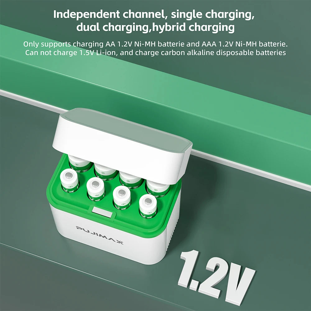 PUJIMAX 4-Slot AA And 4-Slot AAA NiMH Charging Case Equipped with 4pcs 1.2V AA2700mAh+4pcs 1.2V AAA1100mAh Rechargeable Battery