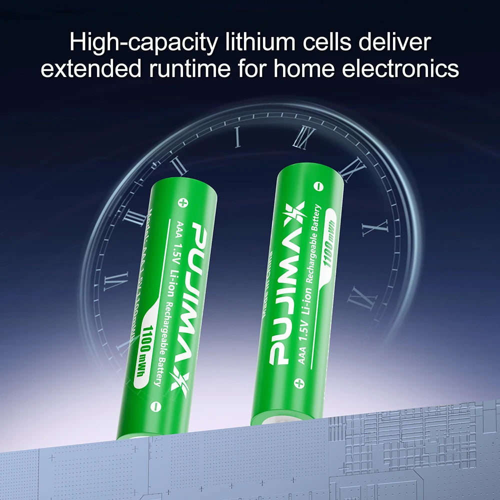 PUJIMAX Lithium-Ion Rechargeable Battery High-Capacity 1.5V 4255mWh AA&1100mWh AAA Battery for Remote Control Mouse Electric Toy