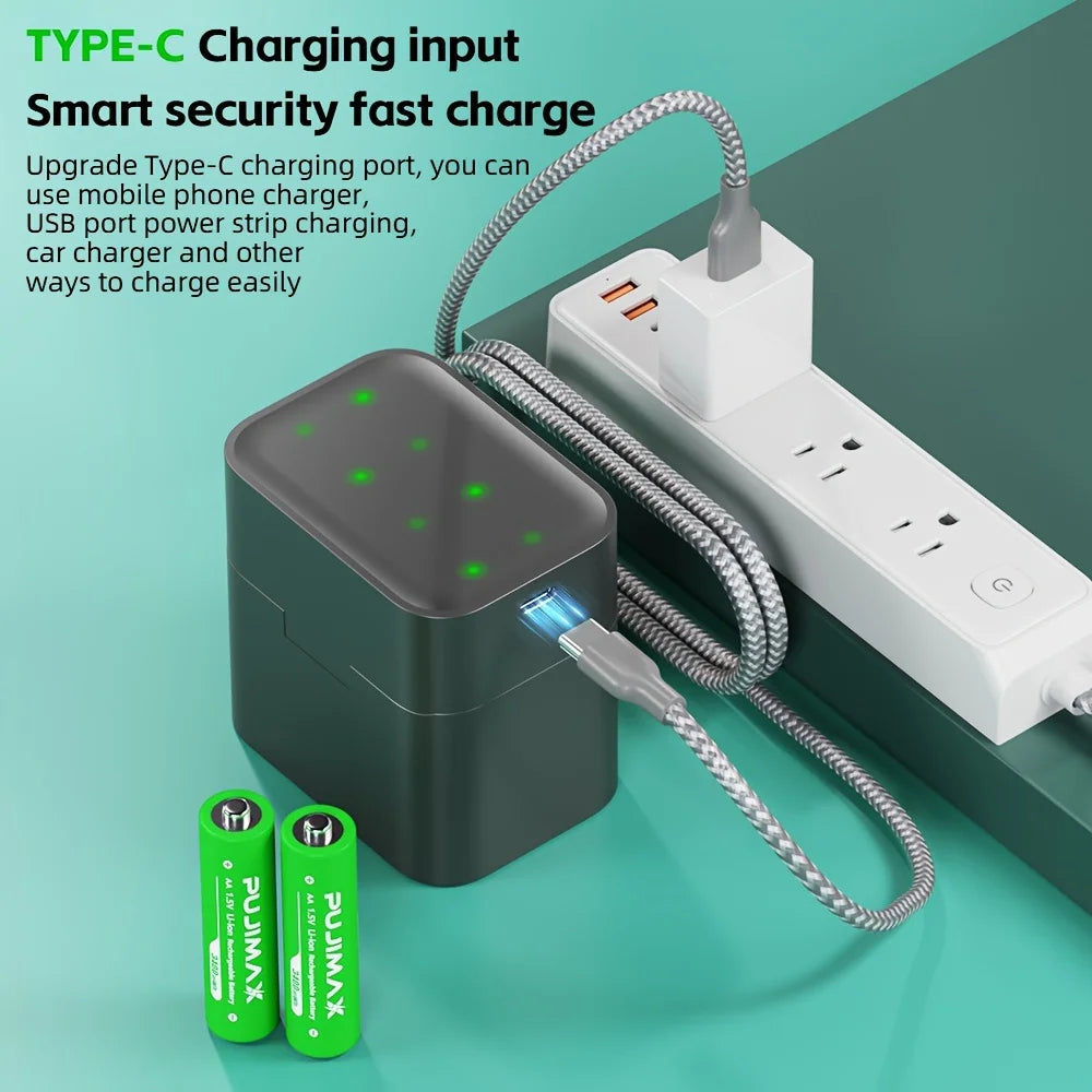 PUJIMAX Rechargeable Lithium Battery+Charger 1.5V AA 3400mWh Li-ion Battery High Capacity Battery for Mouse Remote Control Clock