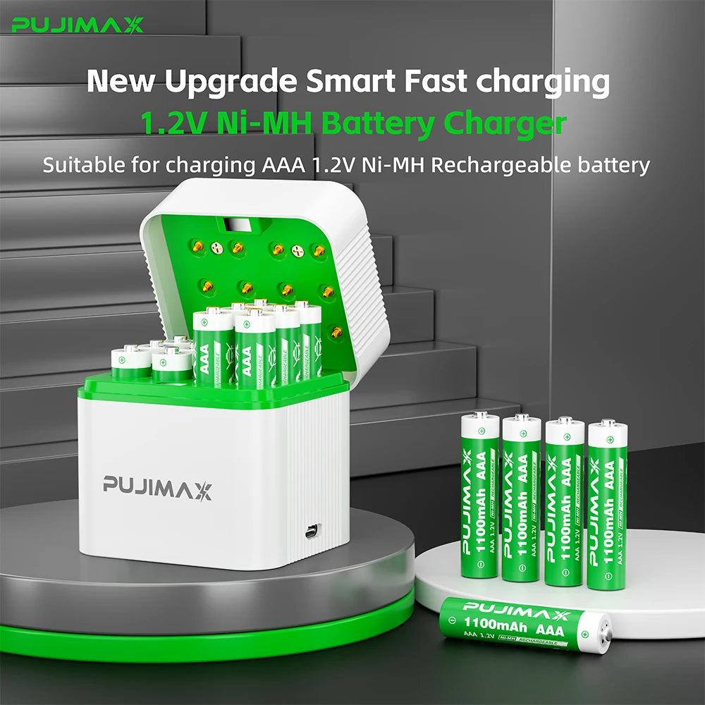  PUJIMAX  Rechargeable Ni-MH 1.2V AAA 1100mWh Smart Charging Compartment  Ni-MH Battery Rechargeable Charger Fast Charging