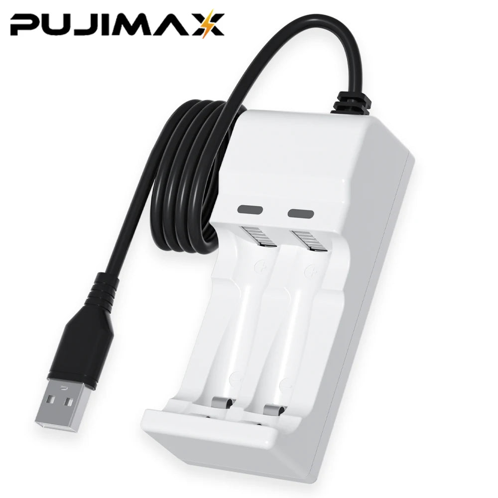 PUJIMAX 1.2V Ni-MH Battery Charger 2Slot Intelligent LED Indicator USB Cable Charger for Ni-MH/Ni-Cd Rechargeable AA/AAA Battery