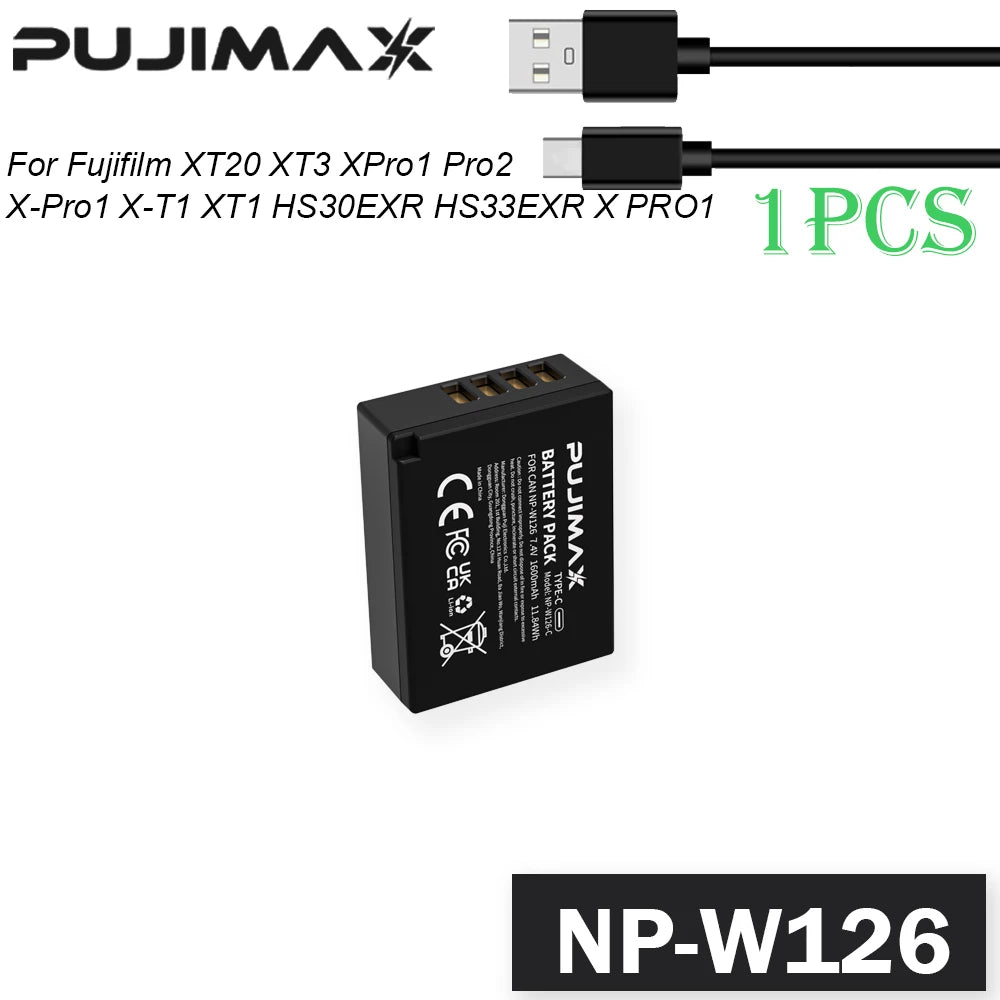 PUJIMAX NP-W126 NP-W126S NP W126 Battery with USB-C Charging for Fujifilm XT30II XM5 X100VI X100V XS10 XT30 XT20 XE4 A5 Cameras