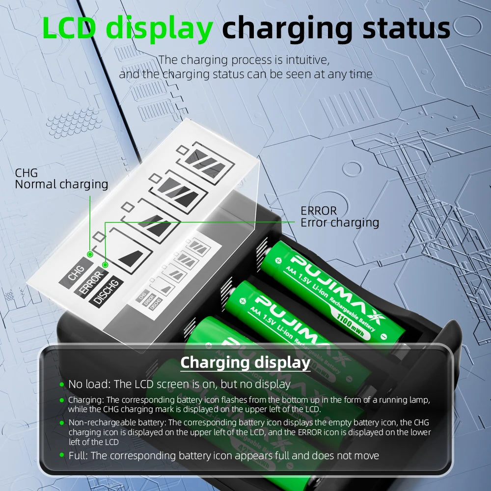 PUJIMAX 1.5V Lithium Battery Charger Fast Charging Rechargeable Battery For Hunting Camera Remote Control Mouse Smart Door ﻿
