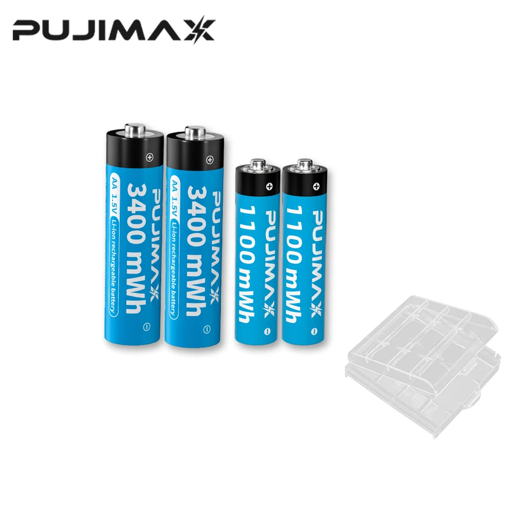 PUJIMAX 1.5V AA Rechargeable Lithium-ion 3400mWh Battery Large Capacity For Cameras Electric Toys With LCD Smart Battery Charger