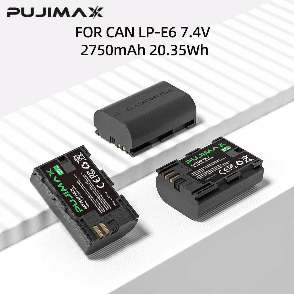 PUJIMAX 2750mAh LP E6 LPE6 LP-E6 E6N Battery + LED Dual Charger For Canon EOS 5DS R 5D Mark II 5D Mark III 6D 7D 70D 80D Camera