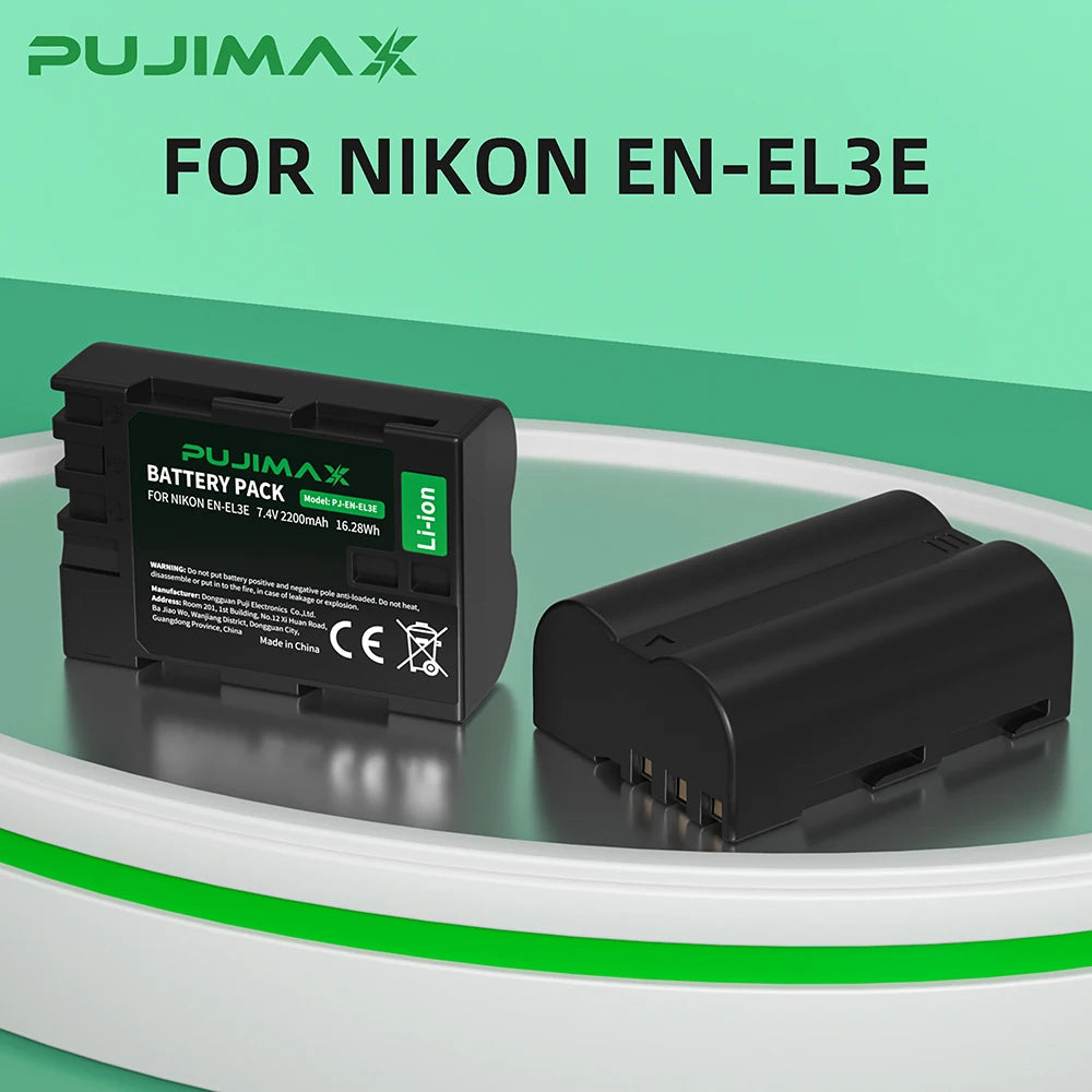 PUJIMAX EN-EL3E ENEL3e EN-EL3 Battery For Nikon D700 D300S D300 D200 D100 D90 D90s D80 D70S D70 D50 L50 2200mAh Camera Battery