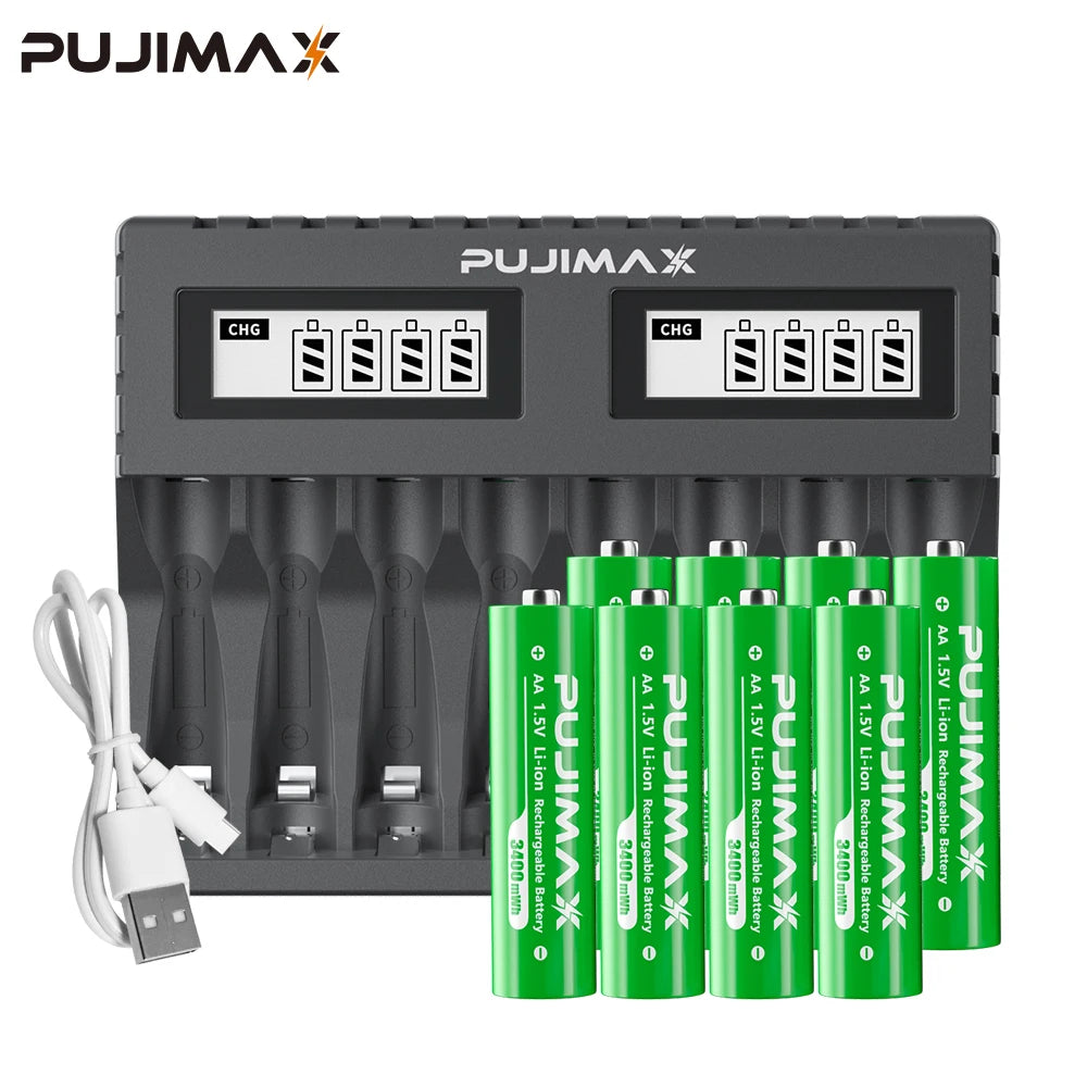 PUJIMAX AA/AAA 3400mWh 1100mWh 1.5V Li-Ion Rechargeable BatteryCharger Lithium Batteries For Mouse Flashlight Fan Game Machine