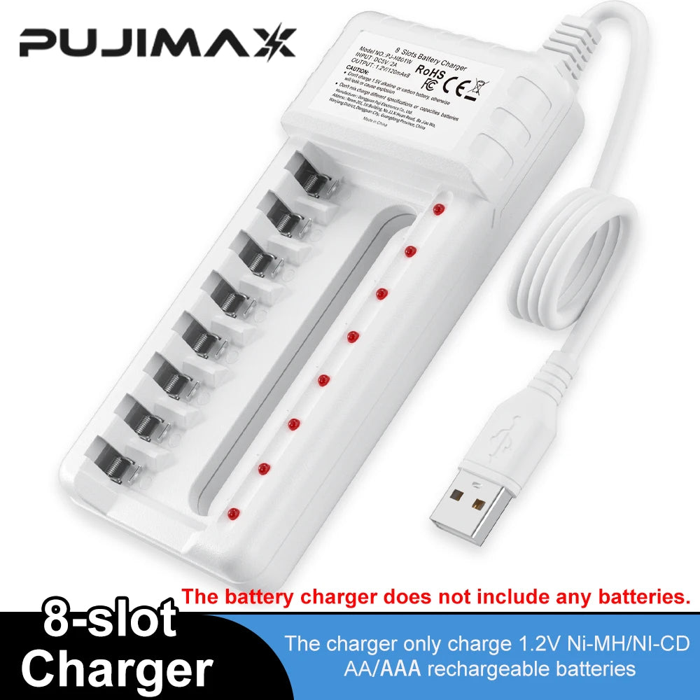 PUJIMAX AA/AAA Battery Charger 8/4Slot Intelligent LED Indicator USB Charger for Ni-MH/Ni-Cd Rechargeable AA/AAA Battery Charger