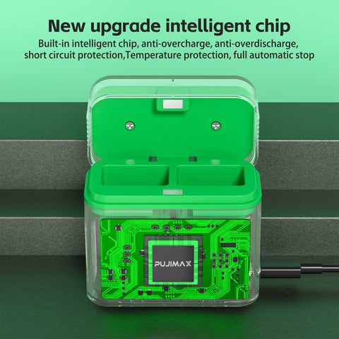 PUJIMAX charging control illustration — PJ-N231 two-slot 9V battery charger