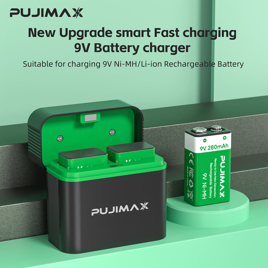 PUJIMAX 9v battery charging case overview — PJ-N231 two-slot 9V battery charger