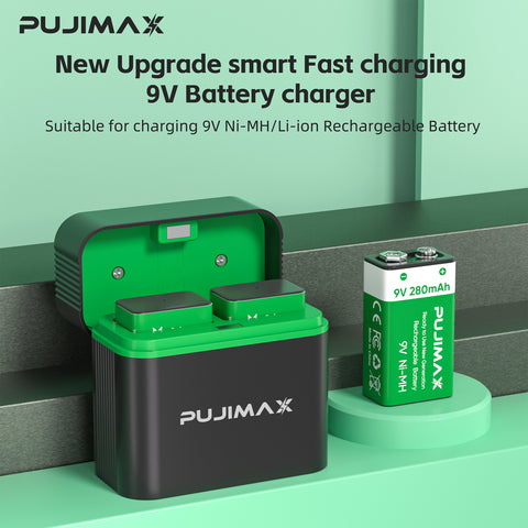 PUJIMAX 9v battery charging case overview — PJ-N231 two-slot 9V battery charger