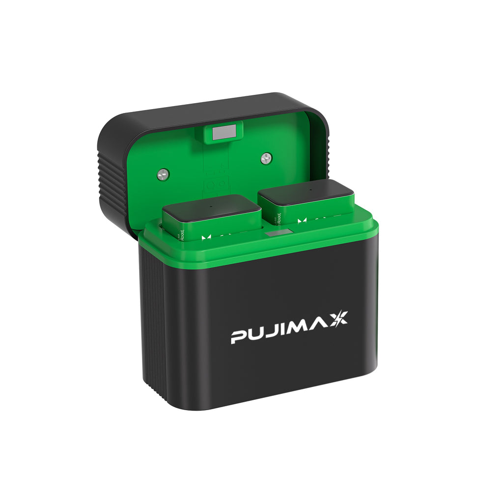 PUJIMAX two-slot 9V charger with two batteries seated inside