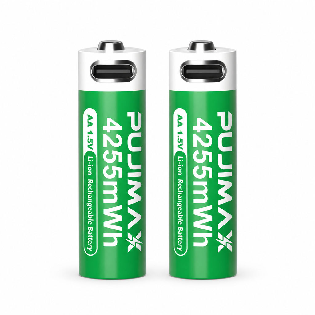 Two PUJIMAX AA 1.5V 4255mWh USB-C rechargeable batteries