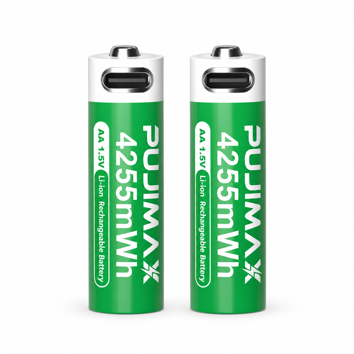 Two PUJIMAX AA 1.5V 4255mWh USB-C rechargeable batteries