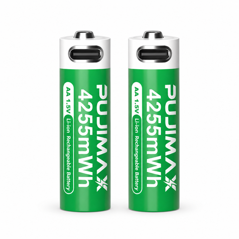 Two PUJIMAX AA 1.5V 4255mWh USB-C rechargeable batteries
