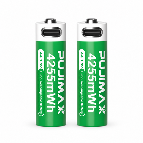 Two PUJIMAX AA 1.5V 4255mWh USB-C rechargeable batteries