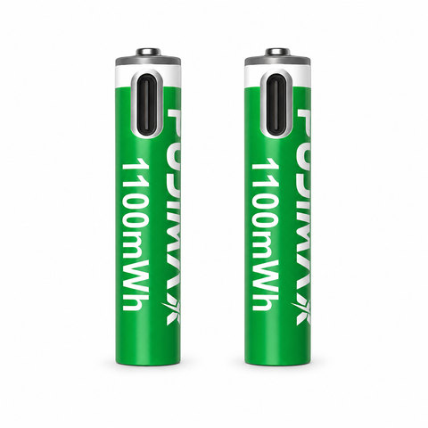 Two PUJIMAX AAA 1.5V 1100mWh USB-C rechargeable batteries