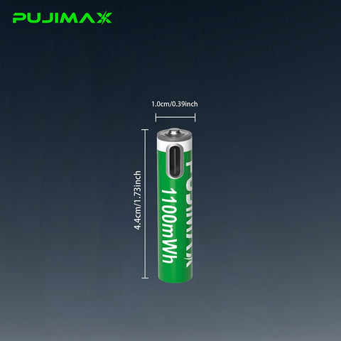 PUJIMAX AAA 1100mWh Type-C battery size and connector detail